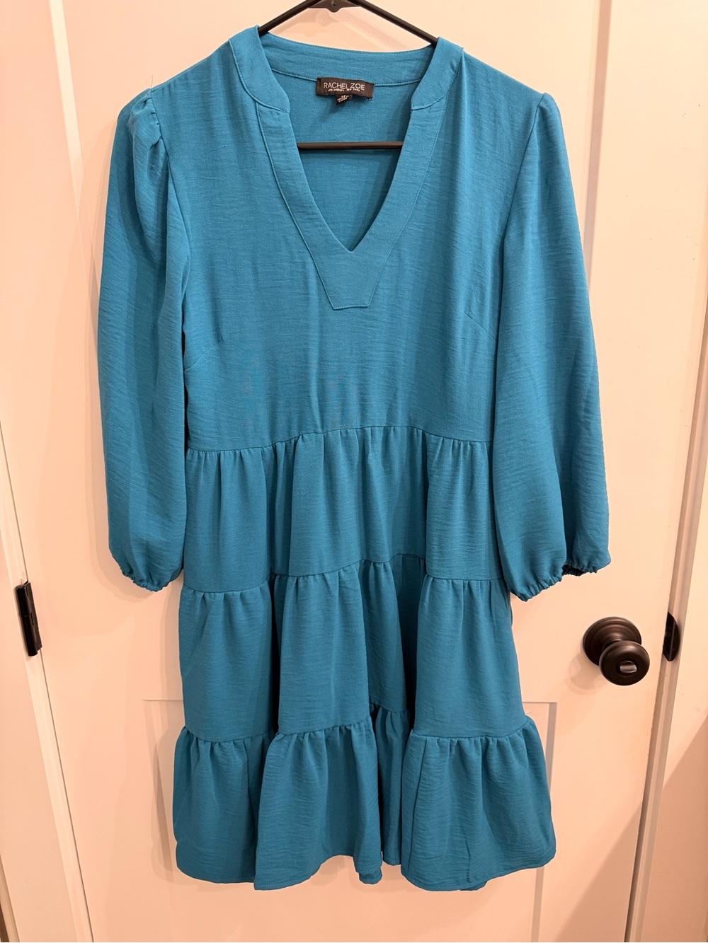 Rachel ZoeTeal Tiered V-Neck Dress, XS